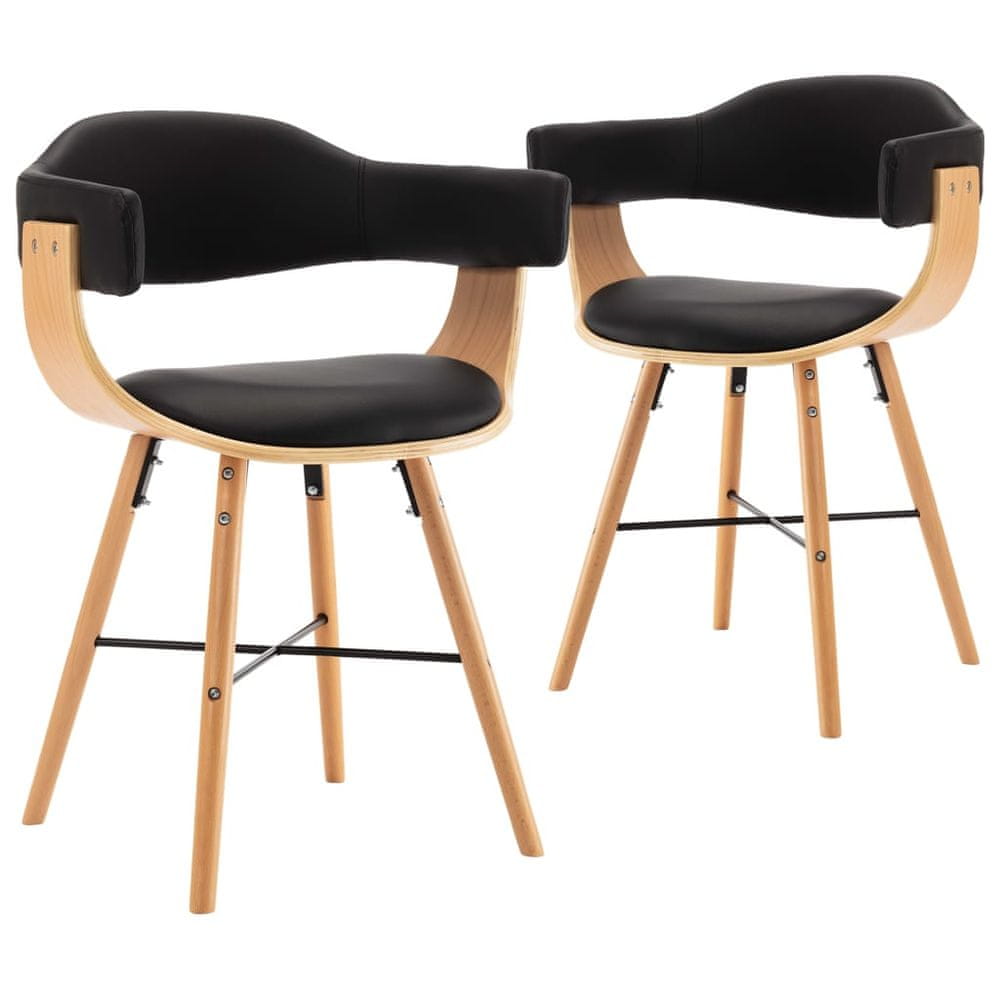 Vidaxl Jedálenské stoličky 2 ks, čierne, umelá koža a ohýbané drevo